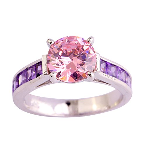 Emsione 925 Silver Plated Created Prongting Pink Topaz Womens Ring