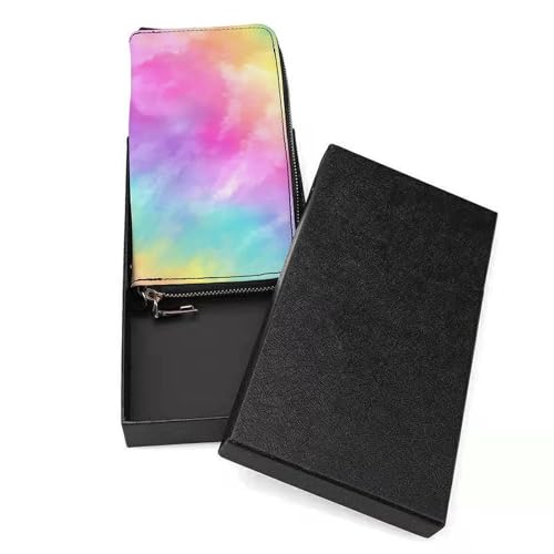 Pastel Rainbow Colors Tie-dye Pattern PU Leather Clutch Long Bifold Wallet, Coin Purse Credit Pass Case, Durable Card-Holder Money Storage for Women Men3