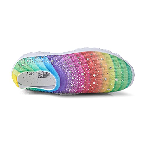 Image of GOSPT Women's Mesh Sport Shoes Rhinestone Glitter Slip On Ballroom Jazz Latin Dance Sock Sneakers