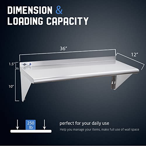 Image of Profeeshaw NSF Stainless Steel Shelf 12''x36'', Commercial Wall Shelving