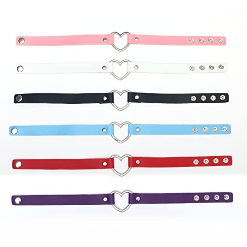 Flongo Choker Leder Halsband Lederhalsband Damen, Leder Halskette Halsband Anhänger Choker Tattoo Kette Weiß Silber Herz Einstellbar Verstellbar Gothic Punk Rock Damen