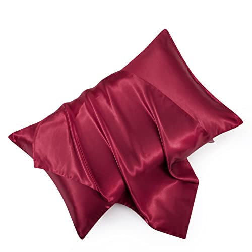 HommxJF Wine Red Satin Pillowcase Set (2) 20x26