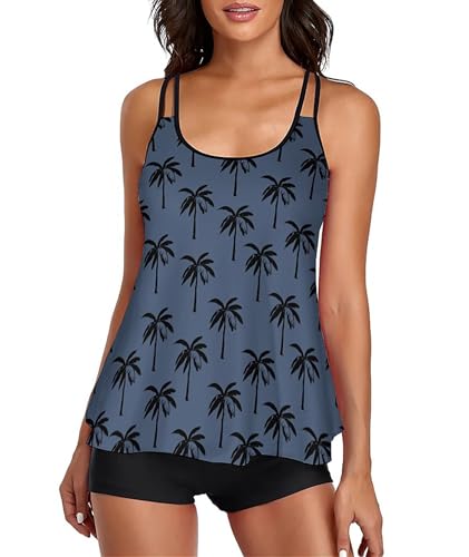 Image of Urchics 2026 Women Two Piece Tankini Swimsuit Tummy Control Plus Size Long Torso Top and High Waisted Boyshorts Bathing Suits
