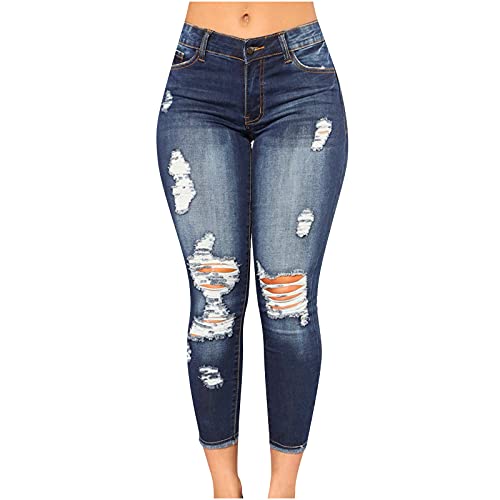 Low Waisted Ripped Jeans for Women Skinny Stretchy Casual Denim Pants Slim Fit Comfy Lounge Date Jeans with Pockets2