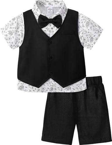 Image of A&J DESIGN Toddler Suit, Gentleman Outfit for boys, 3pcs Clothes Set Shirt & Vest & Shorts with Bowtie