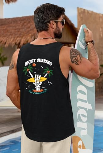 Image of VOGSTART Mens Graphic Muscle Tank Top Beach Slub Cotton Sleeveless Shirts