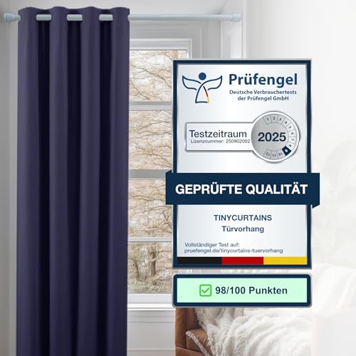 tinycurtains, Thermo Türvorhang mit Teleskopstange, einfache Montage in nur 1 Minute ohne Bohren (Türgardine blau H195 x B150 cm + Stange… – Ansicht 4