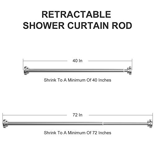 Shower Curtain Rod Tension - 40-72 Inch Never Rust Non-Slip Spring Tension Curtain Rod No Drilling Stainless Steel Curtain Rod Use Bathroom Kitchen