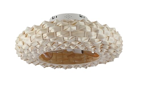 NARVI Ventilador plafón de techo de Mimbre color beige natural, Luz E27, Motor DC, 7 Palas, Con mando a distancia. REF. 919