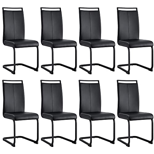 Image of Baysitone Modern Dining Chairs Set of 8, Side Dining Room with Black Frame, Kitchen Faux Leather Padded Seat High Back, for Dining Room,Kitchen, Living Black Black With Black Leg