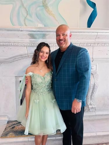 Sparkly Tulle Short Homecoming Dresses - 3D Butterfly Spaghetti Strap Bow Cocktail Party Dresses4