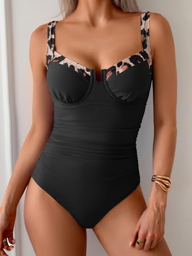 B2prity Women's Underwire One Piece Swimsuits Tummy Control Bathing Suits Push Up Swim Suit Color Block Swimwear2