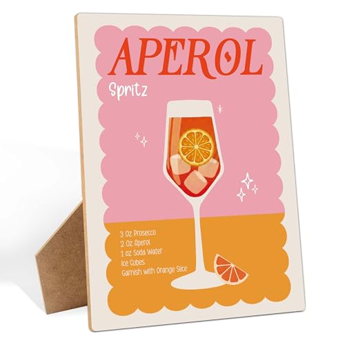 Aperol Spritz Bar Sign, 8 x 11 Inch Aperol Spritz Cocktail Recipe Drink Station Wooden Sign for Baby Shower and Bridal Shower, Wedding Signs for Reception Home Party Table Decor
