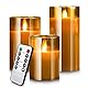 LED Flackernde Flamme Kerzen, Led Outdoor Kerzen mit Fernbedienung und Timer, Bewegliche Elektrische Echtwachskerzen im Glas,Teelichter kerzen 3er-Set für Xmas,Wohnzimmer Home Deko(4/5/6 inch,Gelb)
