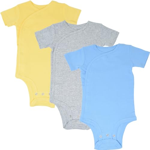 Image of CozeeME Baby Boy/Girl 3 Pack Short Sleeve Side Snap Grow with Me Bodysuits
