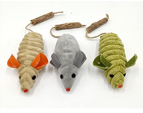 Ornaous 3Pcs Plush Furry Mouse Cat Toys Set, Catnip Filled Mice Cat Kitten Chew Toys Kit #TOP4