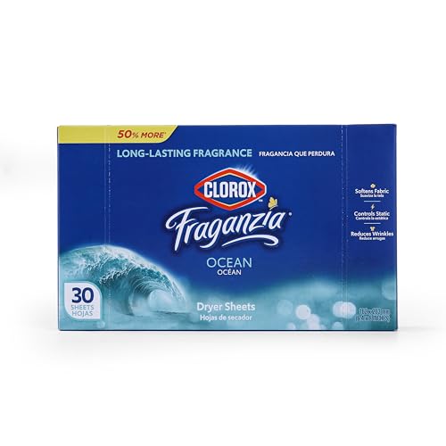 image for Clorox Fraganzia Dryer Sheets in Ocean Scent, 30 Count | Wrinkle-Reduc