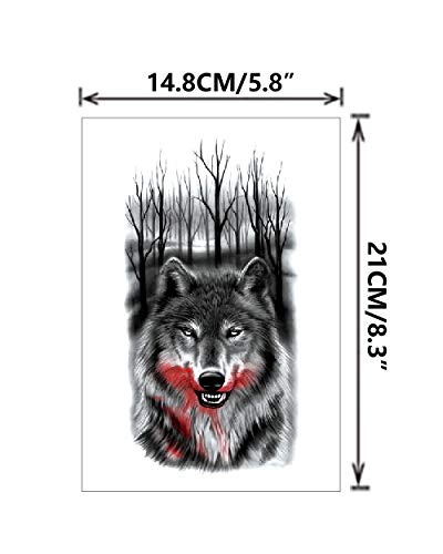 Wolf Temporary Fake Tattoo Stickers For Man Half Arm Size L8.3"xW5.8"