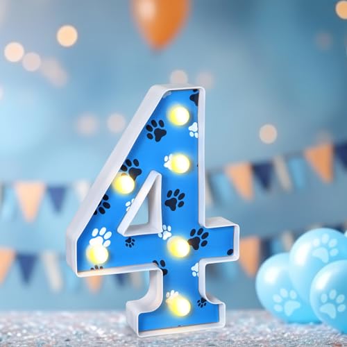 Image of Havawish Blue Paw Dog Birthday Light up Number Sign Dog Birthday Party Decorations for Boy Themed Party Supplies Prop Backdrop Sign, 8.58 Inches(Number 4)