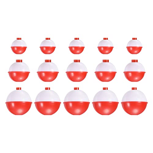 PATIKIL 0.75/1.25/1.75 Inch Fishing Bobber Bulk, 15 Pack Hard ABS Push Button Round Buoy Float Bobber Tackle, Red and White