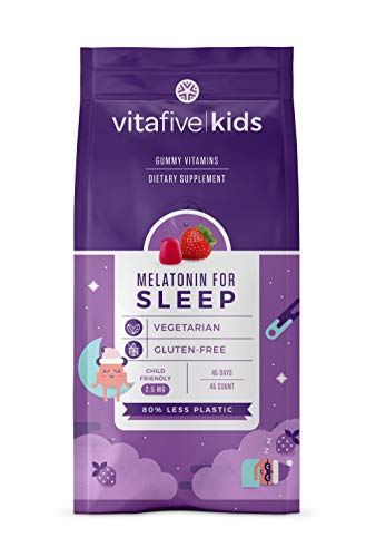 Vitafive Kids Melatonin Gummies - Natural Sleep Aid Gummy Vitamins - Eco-Friendly, Natural Strawberry Flavor, Vegetarian, Gluten-Free, Allergen Free, Kosher, Halal (45 Gummies)