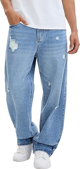 Men's Hip-hop Y2K Ripped Loose Jeans, Casual Street Style Trousers, Loose Wide-Leg Jeans.
