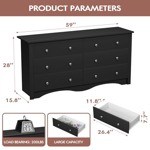 image for YESHOMY Modern Double Dresser with 6 Drawers, Wide Storage Organizer C