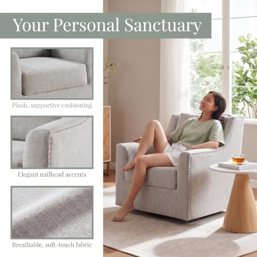 Image of 360 Swivel Recliner Chair, Modern Single Lounge Sofa with Backrest & Cushion, Ergonomic Oversized Recliner Sofa for Living Room, Bedroom, Nursery, Home Office, Light Gray