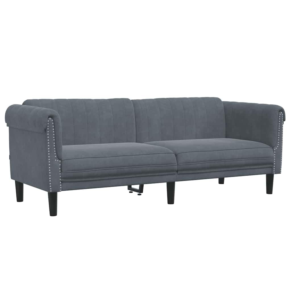 Sofá de 3 plazas de terciopelo gris oscuro, diseño moderno con tela suave y patas estables para la comodidad del salón