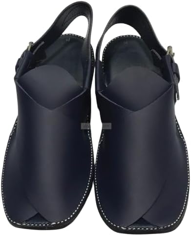 Handcrafted Blue Leather Sandals, Ethnic Traditional Men's Peshawari Chappal, Semi Formal Sandals For Men, Stylish Comfortable Foot Wear