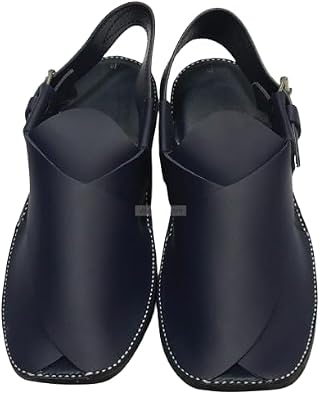 Handcrafted Blue Leather Sandals, Ethnic Traditional Mens Peshawari Chappal, Semi Formal Sandals For Men, Stylish Comfortable Foot Wear