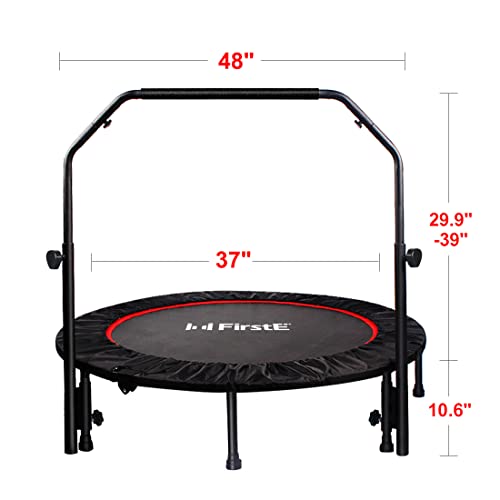 Firste 48" Foldable Fitness Trampolines, Rebound Recreational Exercise Trampoline With 4 Level Adjustable Heights Foam Handrail, Jump Trampoline For Kids And Adults Indoor&Outdoor, Max Load 440Lbs #TOP3