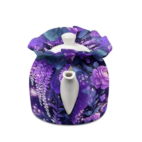 Image of Tea Cozy for Teapot Insulated Butterfly Flower Print Tea Kettle Dust Cover Keep Warm Portable Teapot Cozy Kitchen Accessory Soft Teapot Dust Protector for Kitchen Home Decor