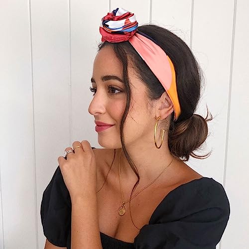 Image of DRESHOW 35 inch Large Square Satin Head Scarf - 4Pcs Silk Accessories Classic Patterned Squares Beach Bandanas for Women