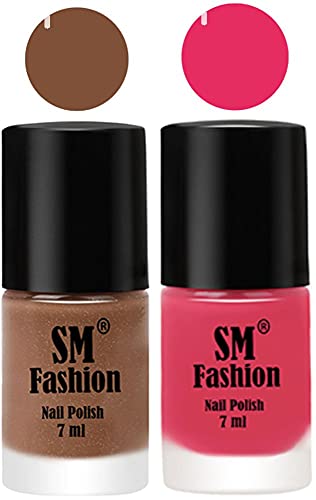 Image of Long Lasting Nail Polish | Nail Paint Combo 7 ml Each) - Set of 2 Tan-Dark Rose Pink