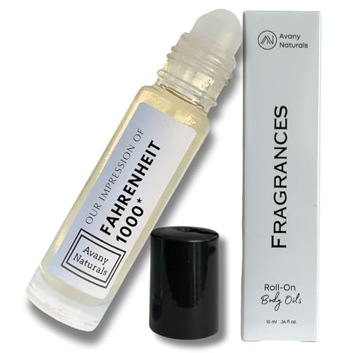 Avany Naturals Cologne Oil for Men - Roll on Body Perfume, Long Lasting Scent, Travel Size Oil Based Parfum, Type Fragrance in Sleek Glass Bottle for Man 1.2 Oz (10 ml, Fahrenheit-Type)