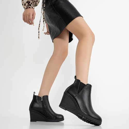 Vepose Women's 9679 Low Wedge Boots, Comfortable Ankle Booties with Inside Zipper2