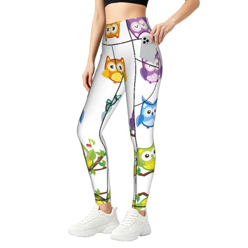 Pantalones de yoga elásticos suaves Owls Birds leggings de cintura alta
