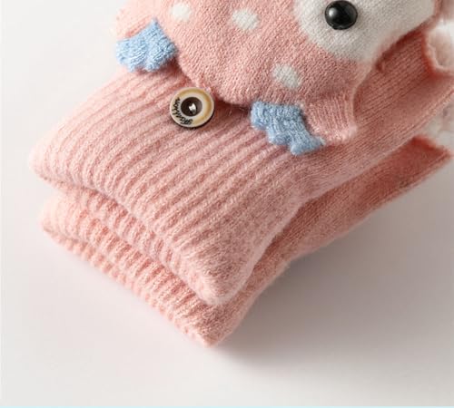 Cartoon Convertible Flip Top Gloves Kids Winter Warm Knitted Fingerless Gloves Cute Reindeer Plush Mitten for Girls Boys 1-6Y3