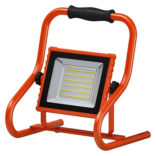 OSRAM projecteur de chantier à piles R-Stand 20W 4000K en orange avec boîtier en aluminium, protection IP44, pour rénovation, cave et garages