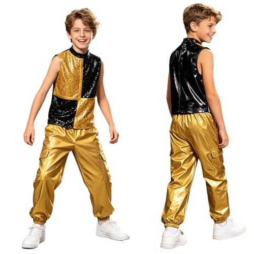 Tenue danse hip hop fille paillettes avec crop top et pantalon cargo