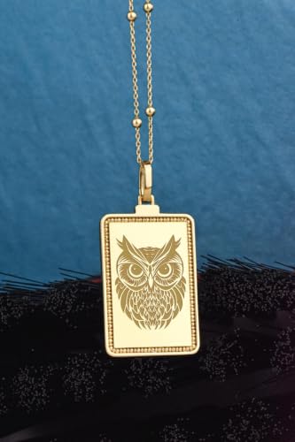 Collier pendentif hibou gravé en argent 925 plaqué or chaîne 45 cm - 3