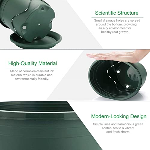 KAHEIGN 6 stuks plastic plantenpotten, 16 cm dikke bloempot, wortelcontrole, kwekerij, zaailingenplanter, decoratieve tuinplantcontainer met schotel voor binnen, buiten, bonsaiplanten (groen) - Afbeelding 3
