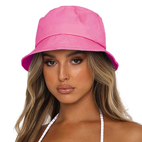 Image of Bucket Hat for Women Men, Reversible Cotton Summer Sun Beach Cap Solid Color Style