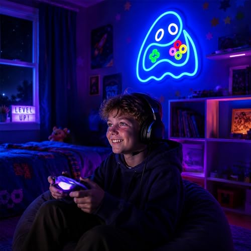Image of Ghost Game Neon Sign for Wall Decor Light Up Sign Led Signs for Room Party Home Wall Decor USB Powered