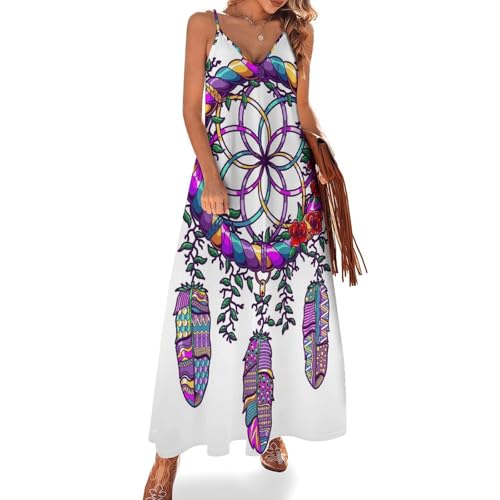 Robe longue attrape-rêves pour femme imprimé fleuri sans manches vêtement de plage maxi