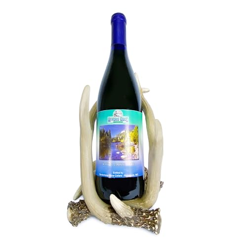 Rivers Edge Products Wine Bottle Holder for 750ml Standard Wine Bottle, Hand-Painted Poly Resin Kitchen Decor, Unique and Rustic Home Decor for Countertop or Wine Bar, Antler