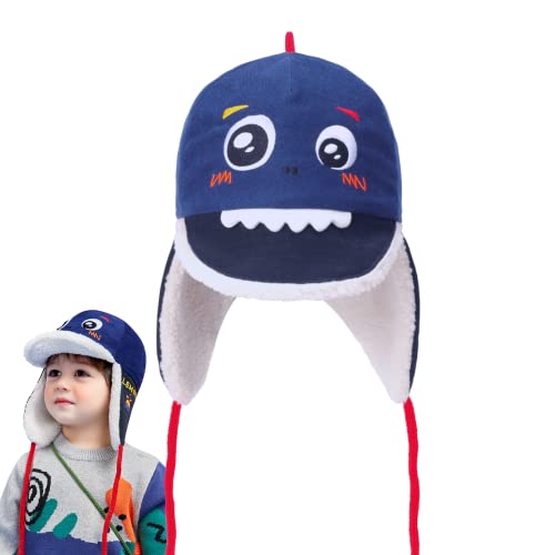 Llbucuo Toddler Winter Hat Sherpa Lined Baby Trapper Hat Fleece Kids Winter Hat Warm Fleece Infant Hat For Boys Girls (Blue Dinosaur,1-2 Years) #TOP12