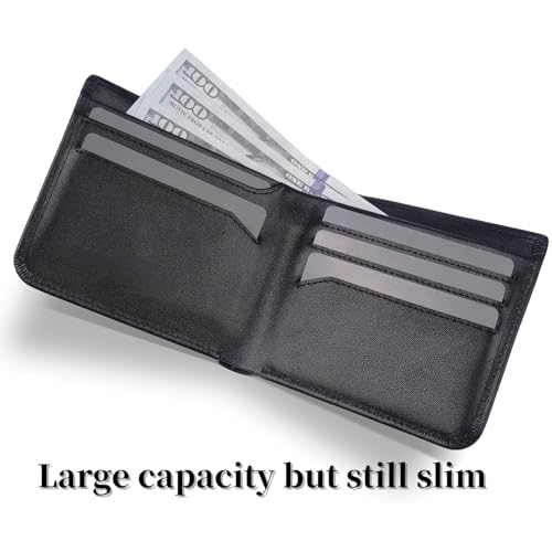 Genuine Leather Wallet for Men Full Grain Minimalist RFID Blocking Bifold Slim Coin Pocket Ultra Thin Front Pocket Gift (Black)2