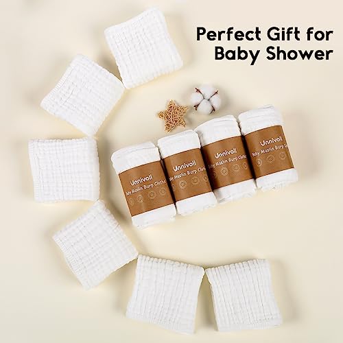 Muslin Burp Cloths for Babies, 100% Cotton, Burp Cloths for Boys and Girls, Large, 20" x 10", Extra Soft and Absorbent, Pack of 12, White